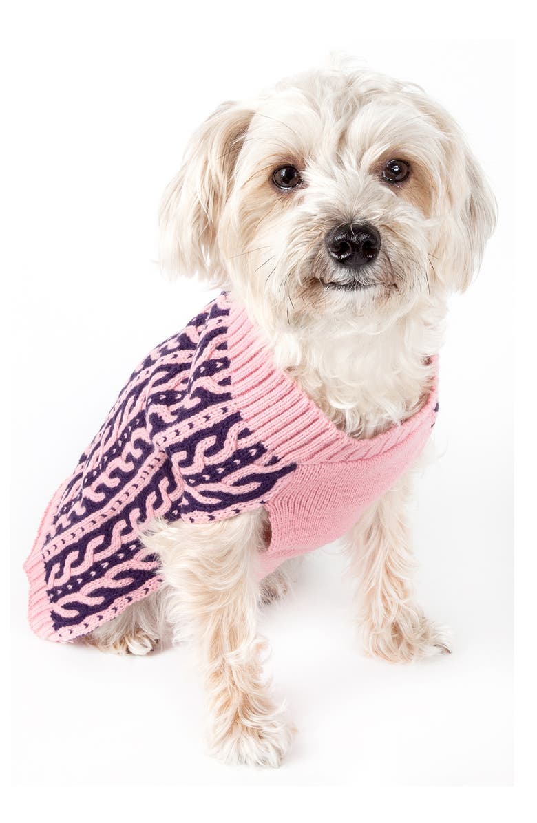 PET LIFE Harmonious Dual Weave Sweater - Small, Alternate, color, Pink And Navy Blue