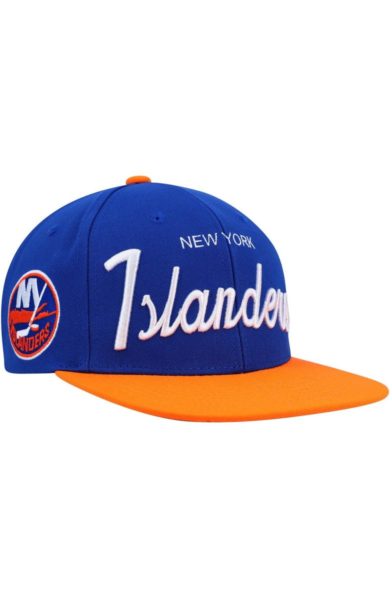 Mitchell & Ness Men's Mitchell & Ness Royal/Orange New York Islanders Vintage Script Snapback Hat, Main, color,