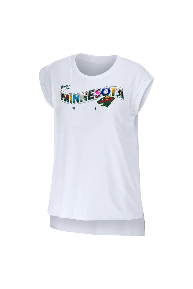 Women's WEAR by Erin Andrews White Minnesota Wild Greetings From Muscle T-Shirt, Alternate, color, White