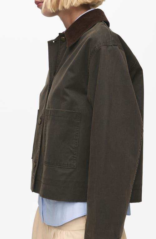 Mango Corduroy Collar Denim Jacket In Green