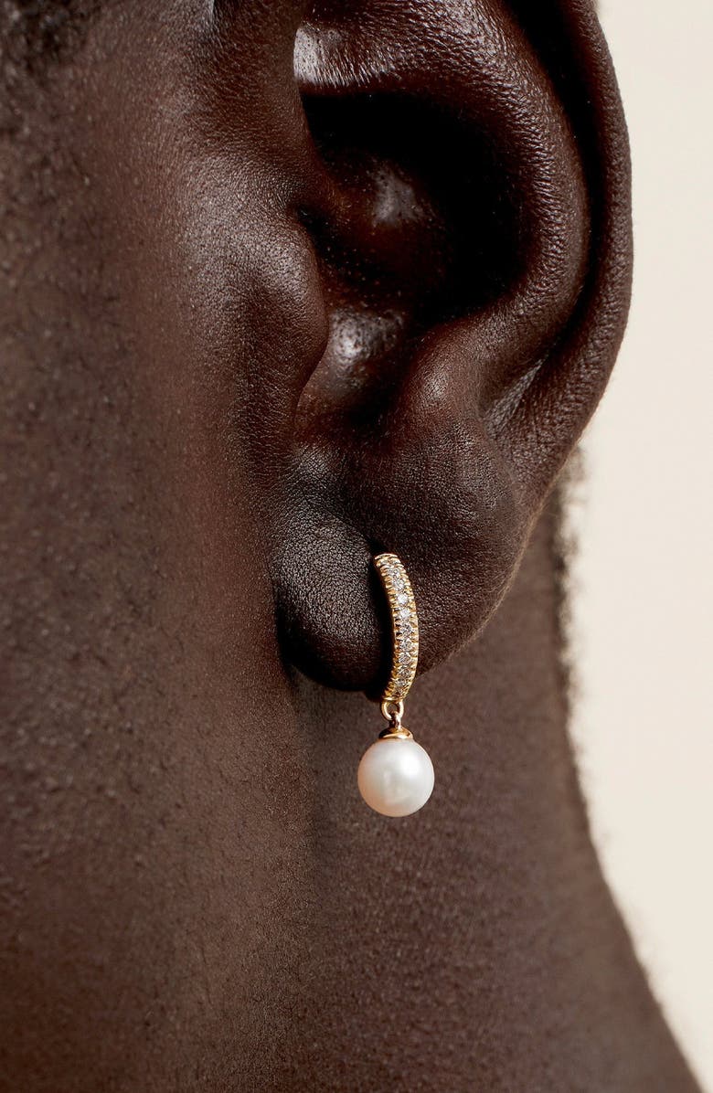 MEJURI Pave Diamond Pearl Huggies, Alternate, color, Gold / Diamond / Pearl