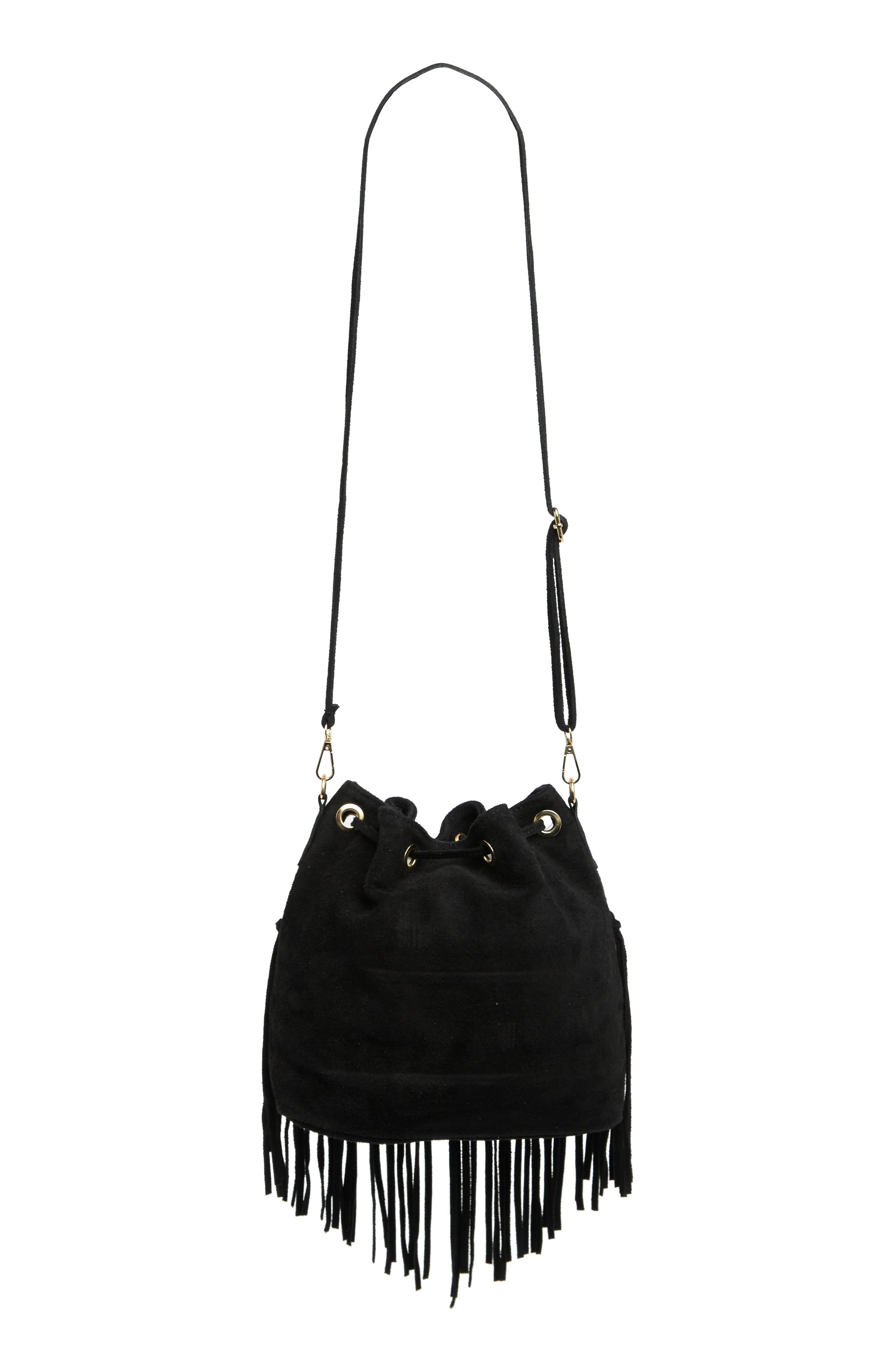 MASSIMO CASTELLO Fringe Suede Bucket Bag, Alternate, color, 