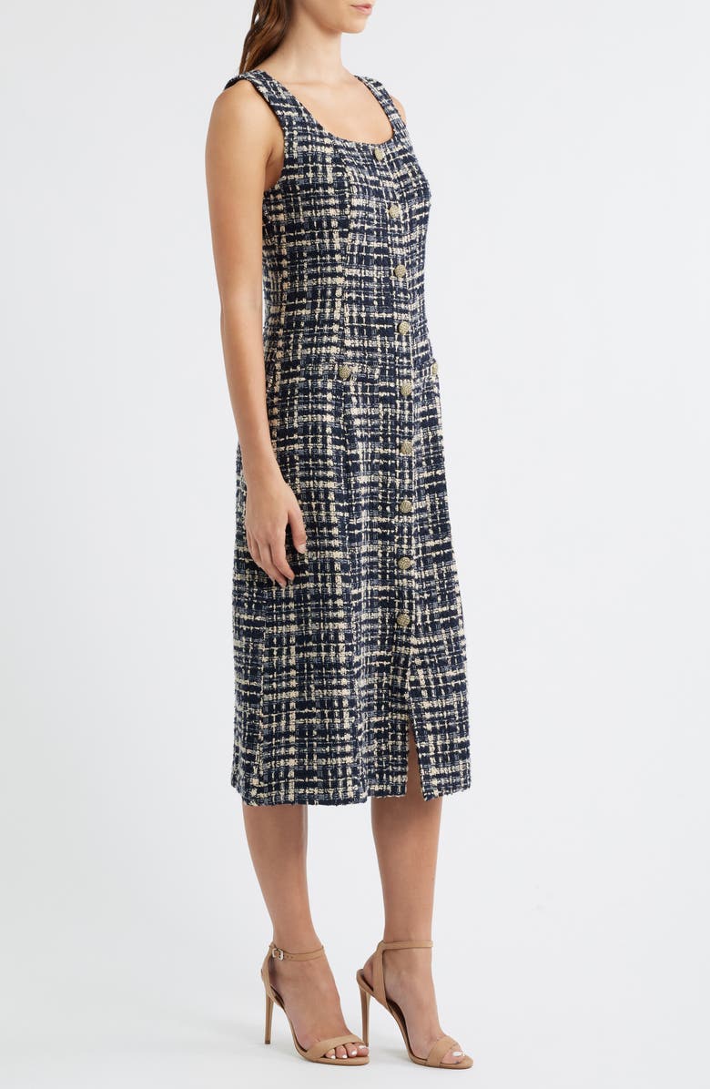 ZOE AND CLAIRE Tweed Fit & Flare Midi Dress, Alternate, color, Navy Multi