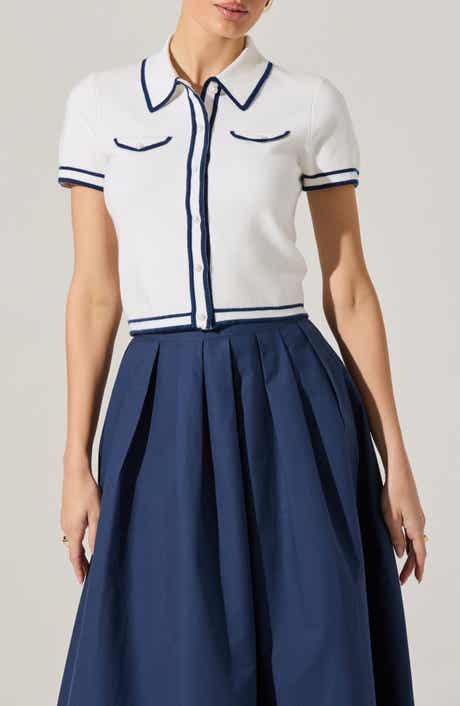 ASTR the Label Contrast Detail Short Sleeve Cardigan