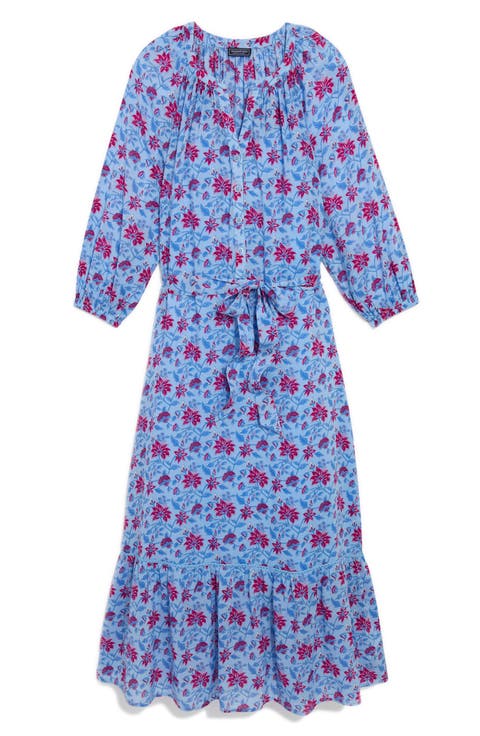 Floral Long Sleeve Cotton Blend Cover-Up Midi Dress