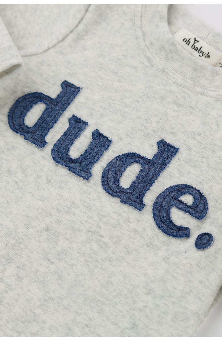 oh baby! Denim "dude" Ribbed Applique Long Sleeve Two Piece Set, Alternate, color, Heather Grey