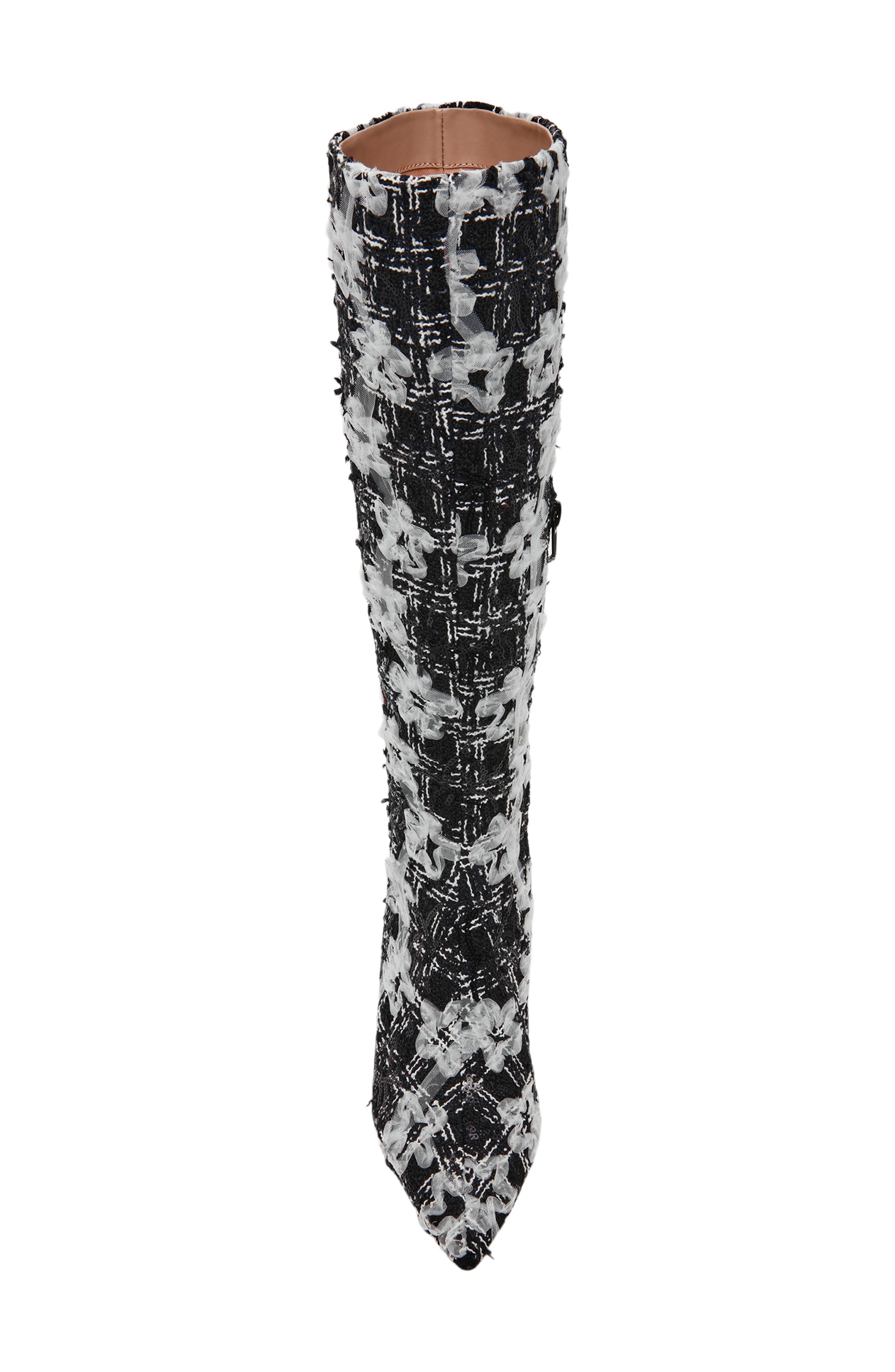 Betsey Johnson Maxxine Knee High Boot, Alternate, color, Black/ White Multi
