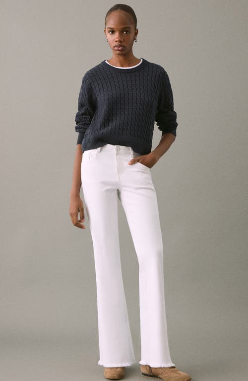 Mango Teen Frayed Mid Rise Flare Jeans In White