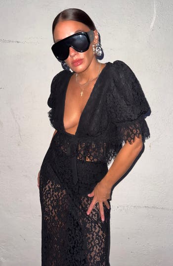 Wayla Lace Plunge Neck Puff Sleeve Babydoll Top