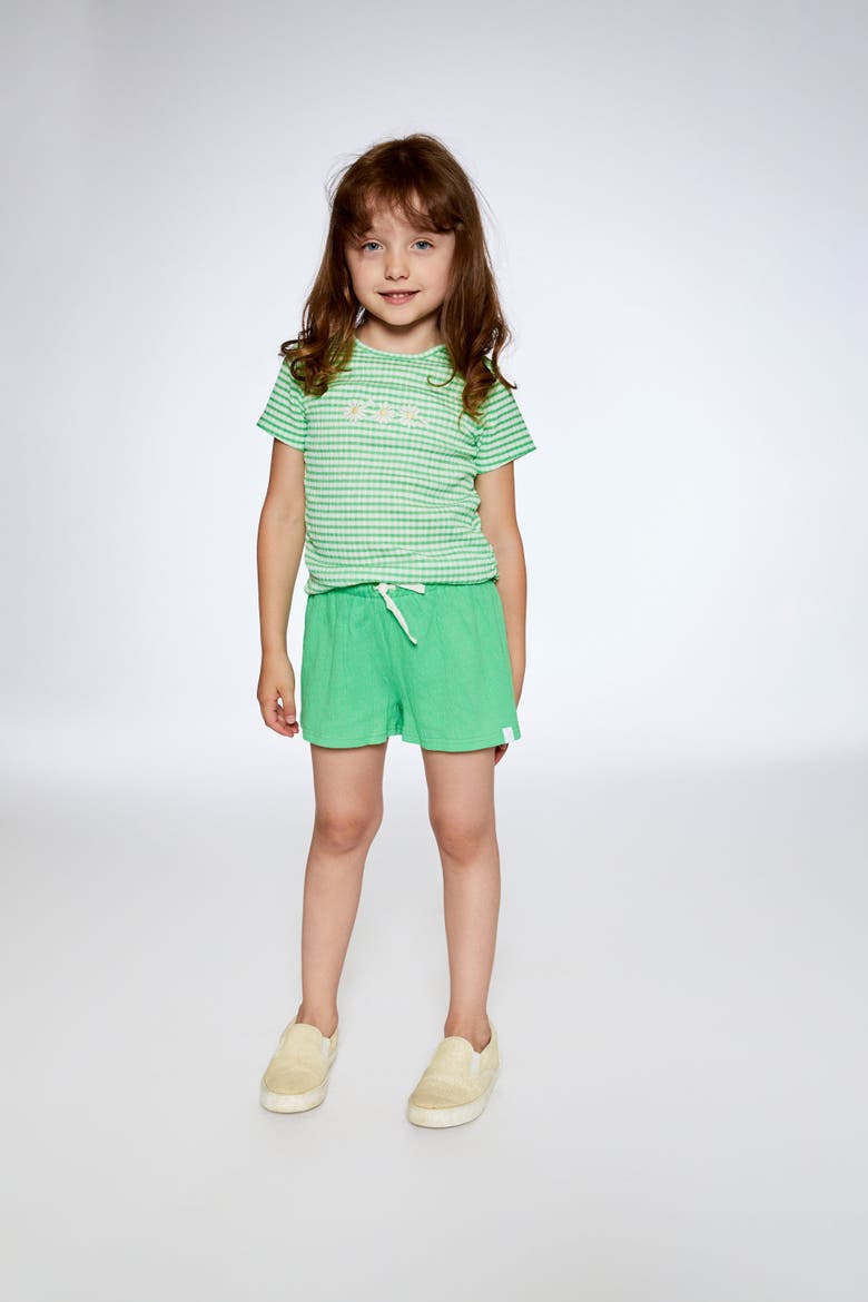Little Girl's Crinkle Jersey Top With Flower Applique Vichy Green, Alternate, color, Vichy Green