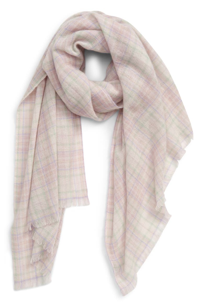 Kuzanne Check Wool & Cashmere Scarf, Alternate, color, LIGHT BLUE
