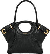 Balmain Small Tote in smooth topstitched leather
