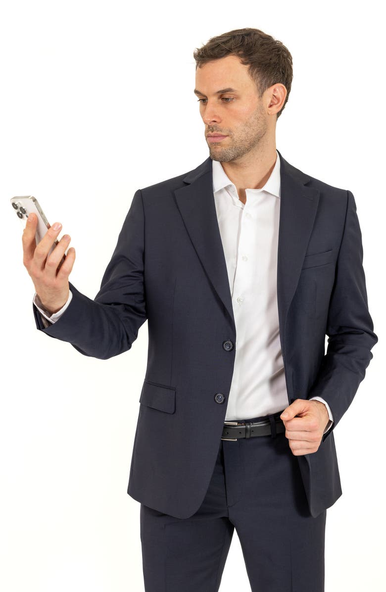 PinoPorte Trim Fit Wool Suit, Alternate, color, Navy