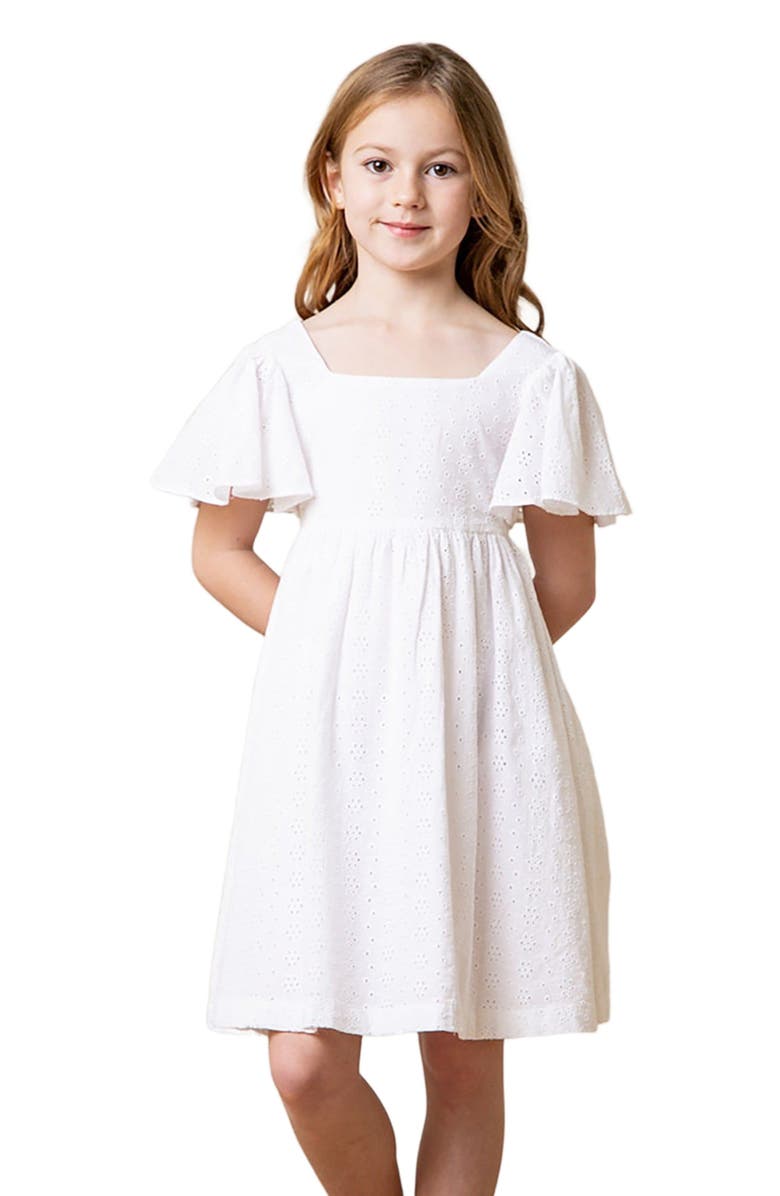 Hope & Henry Girls' Organic Flutter Sleeve Eyelet Dress, Kids, Main, color, 