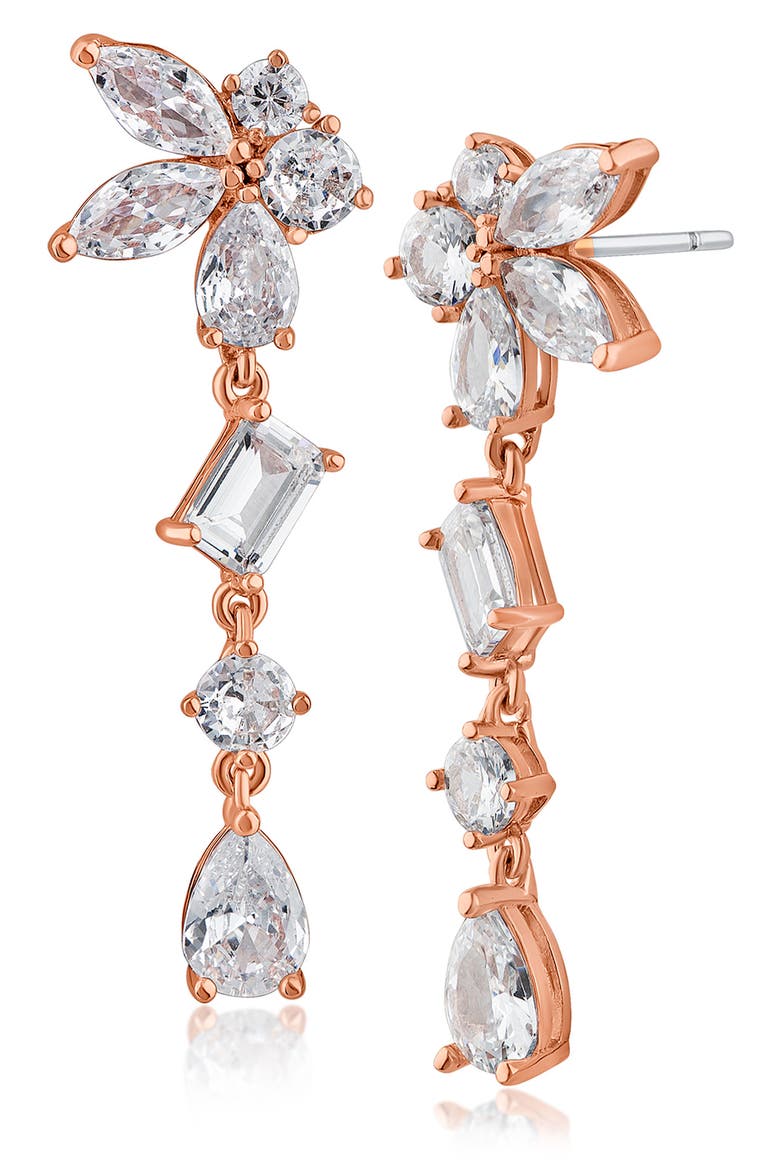 Cubic Zirconia Cluster Linear Drop Earrings, Main, color, PINK/ ROSE GOLD