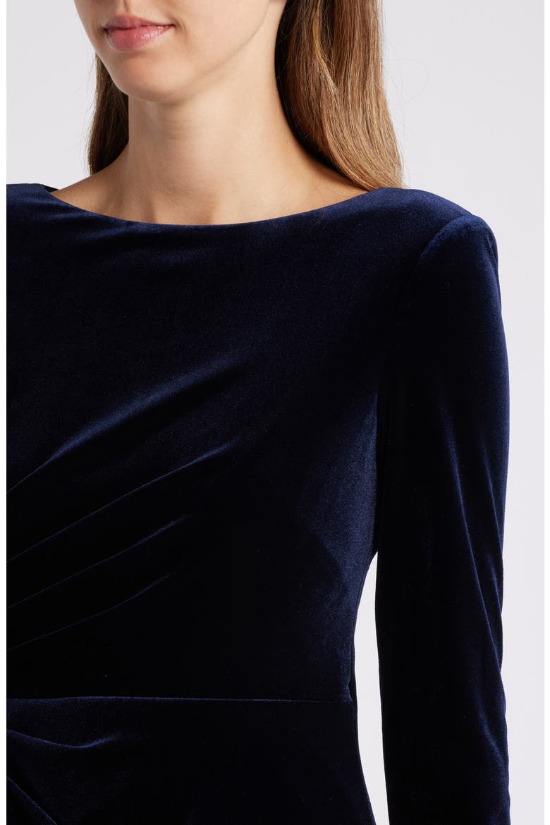 Ruffle Long Sleeve Velvet Cocktail Dress, Alternate, color, NAVY