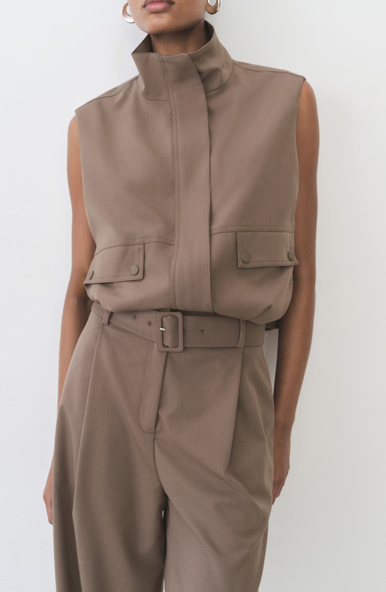 MANGO Oliana Belted Pleated High Waist Pants, Alternate, color, Medium Brown