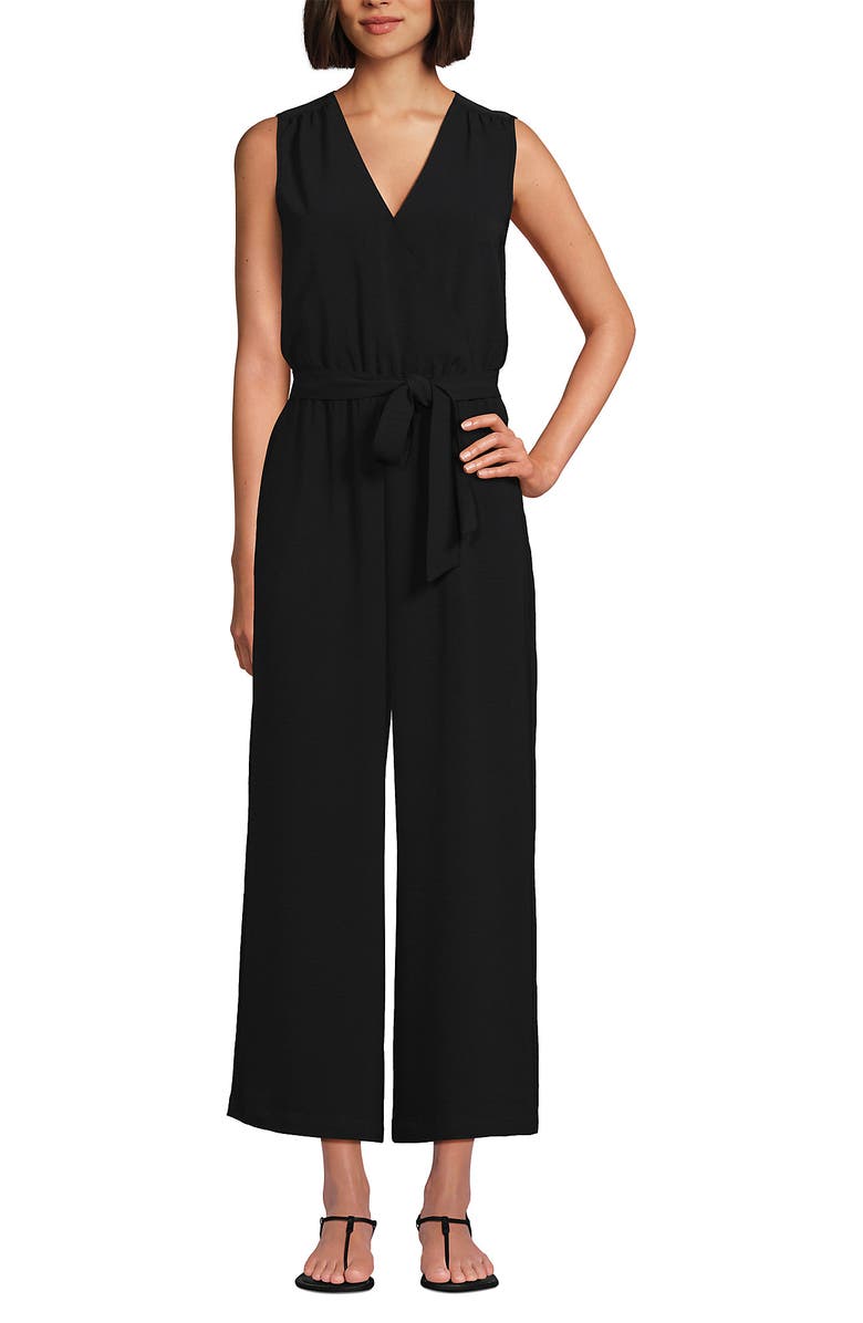 Lands' End Sleeveless Creaseless Wrap Jumpsuit, Alternate, color, 