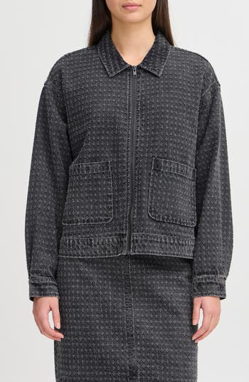 Ichi Denim Zip Jacket In Washed Black