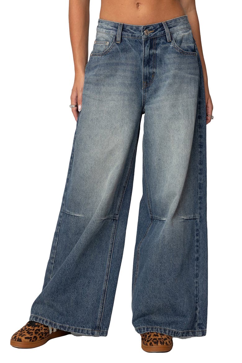 Skater Low Rise Nonstretch Wide Leg Jeans, Main, color, BLUE-WASHED