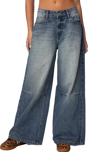 EDIKTED Skater Low Rise Nonstretch Wide Leg Jeans | Nordstrom