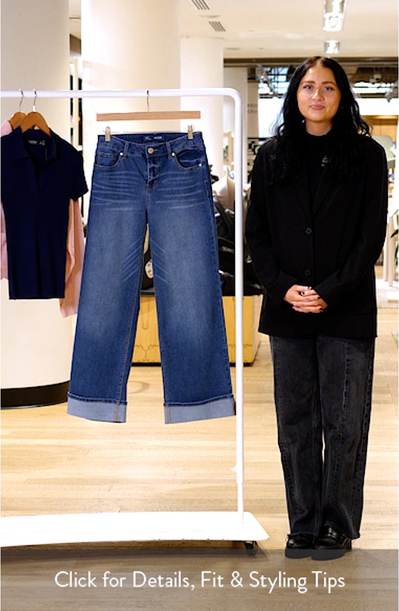 High Waist Cuff Slim Wide Leg Jeans, sales video thumbnail