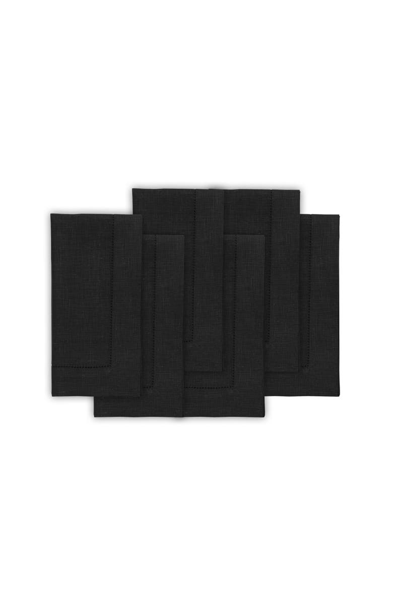Solino Home Linen Dinner Napkins - Classic Hemstitch - Set of 6, Main, color, Black