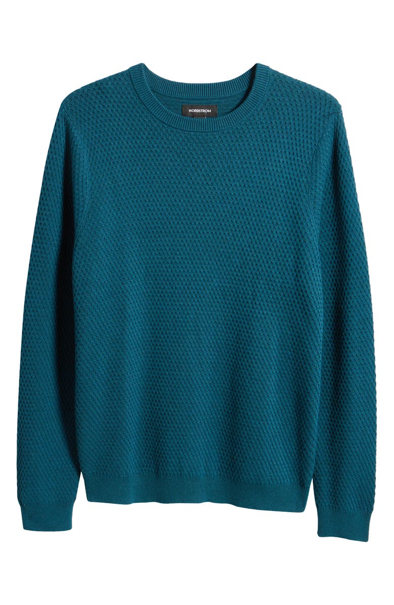 Nordstrom Popcorn Stitch Cotton Blend Crewneck Sweater, Alternate, color, Teal Tapestry