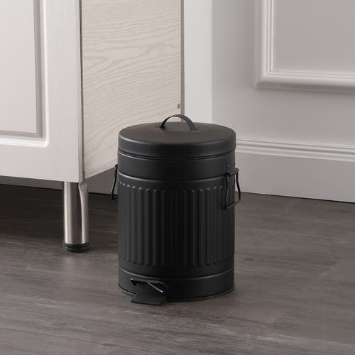 Happimess Theo Retro 8-gallon Step Trash Can With Soft-close Lid And Mini Trash Can In Black
