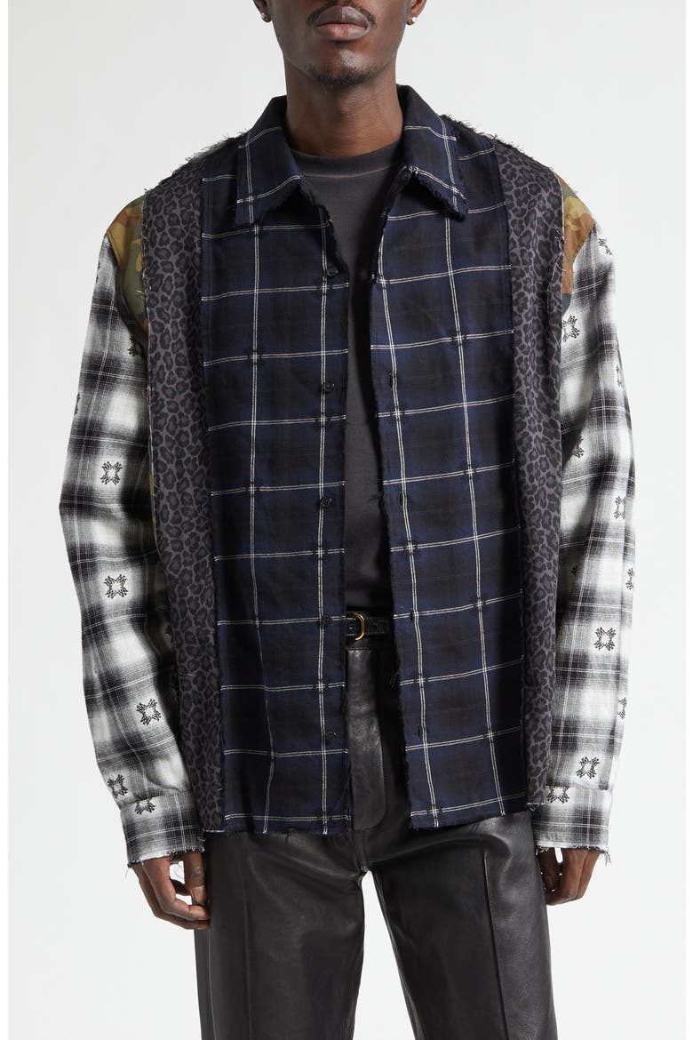 Spliced MA Quad Flannel Button-Up Shirt, Main, color, MIDNIGHT BLUE