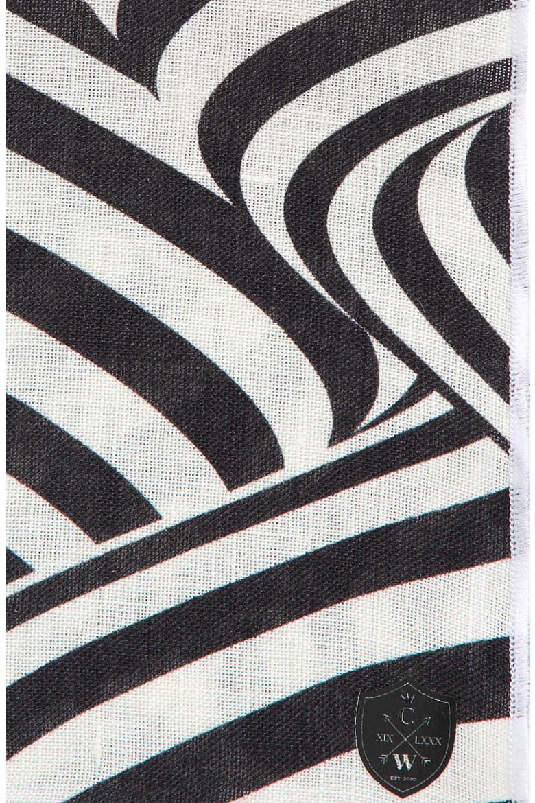 Black & White Swirling Stripes Linen Pocket Square, Alternate, color, BLACK