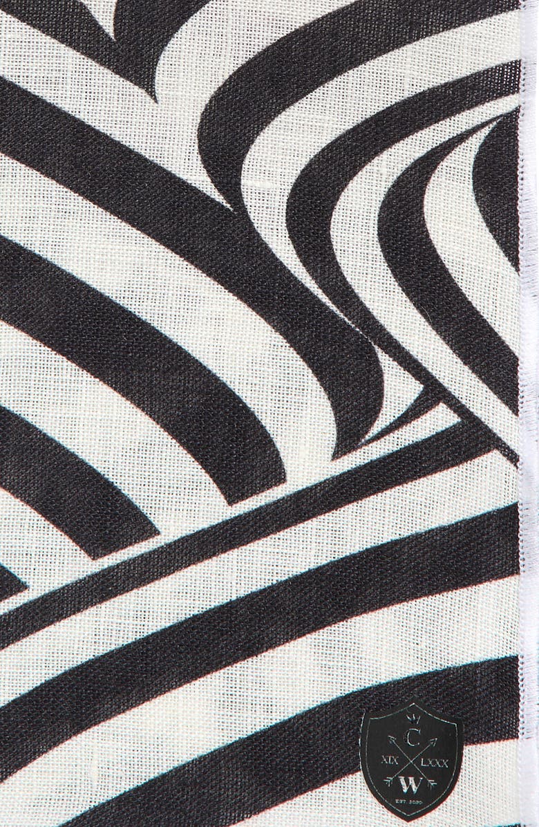 CLIFTON WILSON Black & White Swirling Stripes Linen Pocket Square, Alternate, color, Black