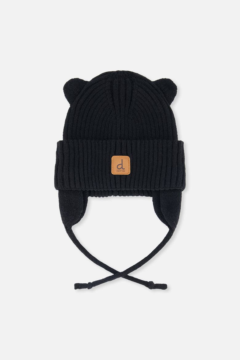 Knit Bear Ear Tie String Hat, Main, color, Black