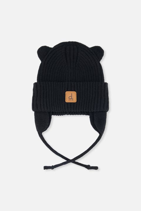 Knit Bear Ear Tie String Hat