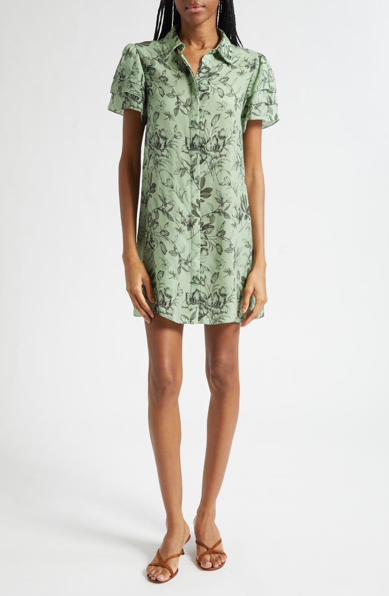 Alice + Olivia Jem Floral Short Sleeve Shirtdress, Main, color, Mystic Garden Sage