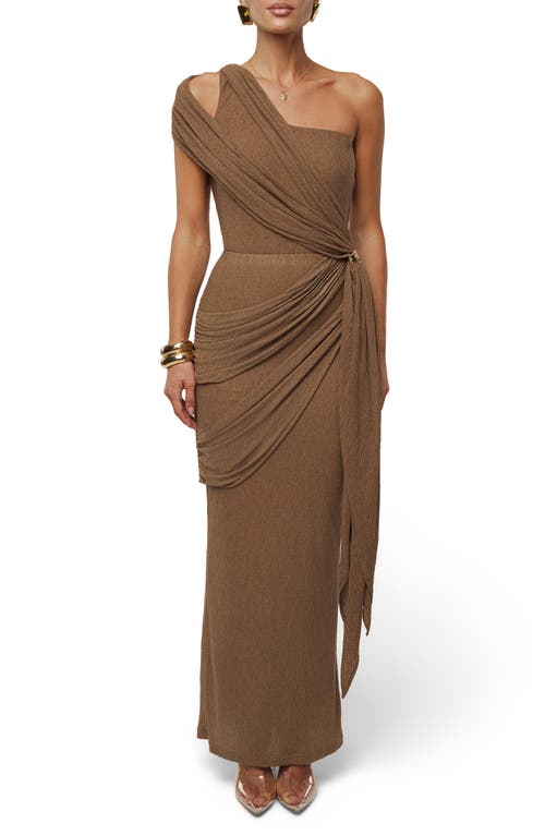 Jluxlabel Lovina Drape One Shoulder Bodysuit In Brown
