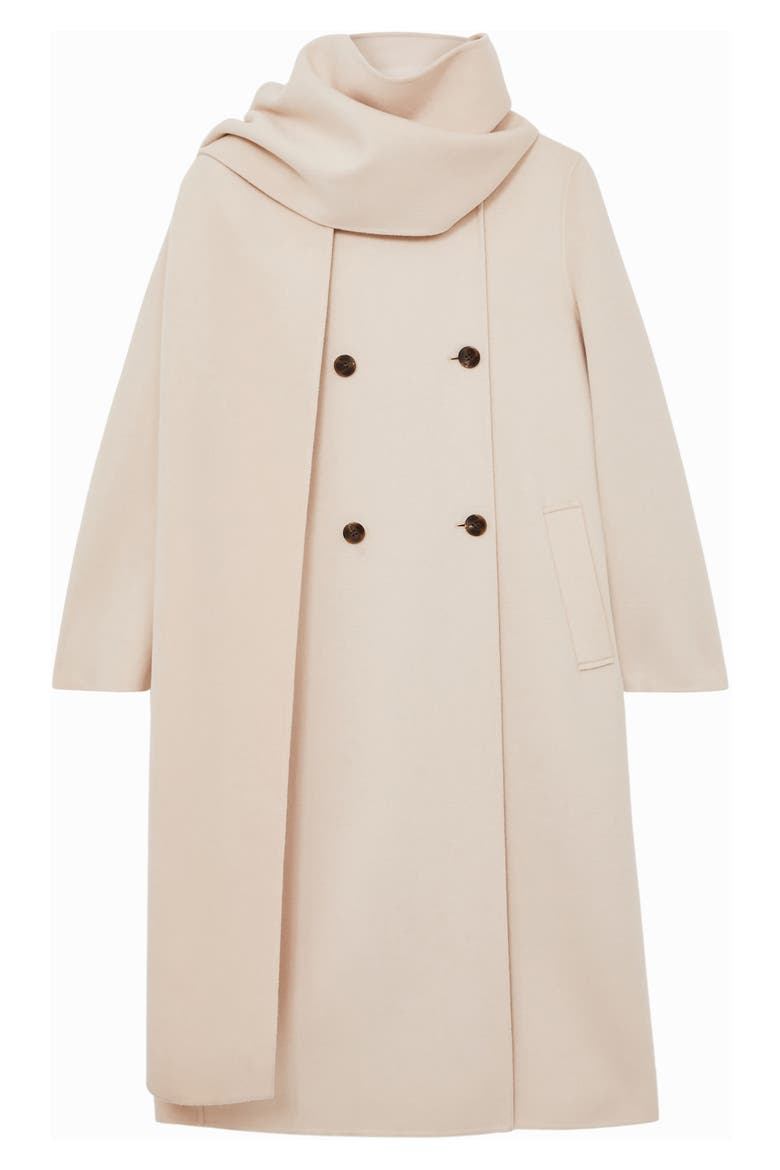 Indira Double Breasted Wool Blend Coat with Scarf, Alternate, color, CREAM