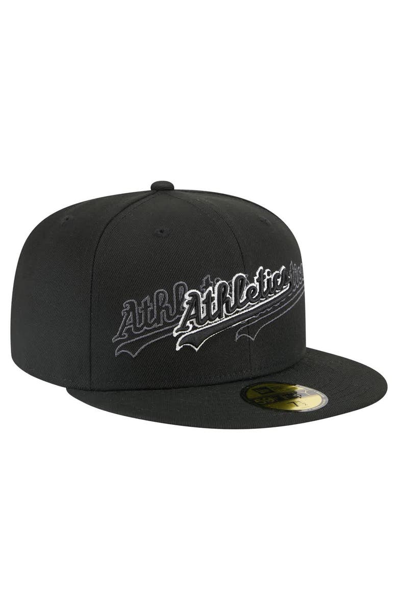 New Era Men's New Era Black Athletics Tri-Hit 59FIFTY Fitted Hat, Alternate, color, Black