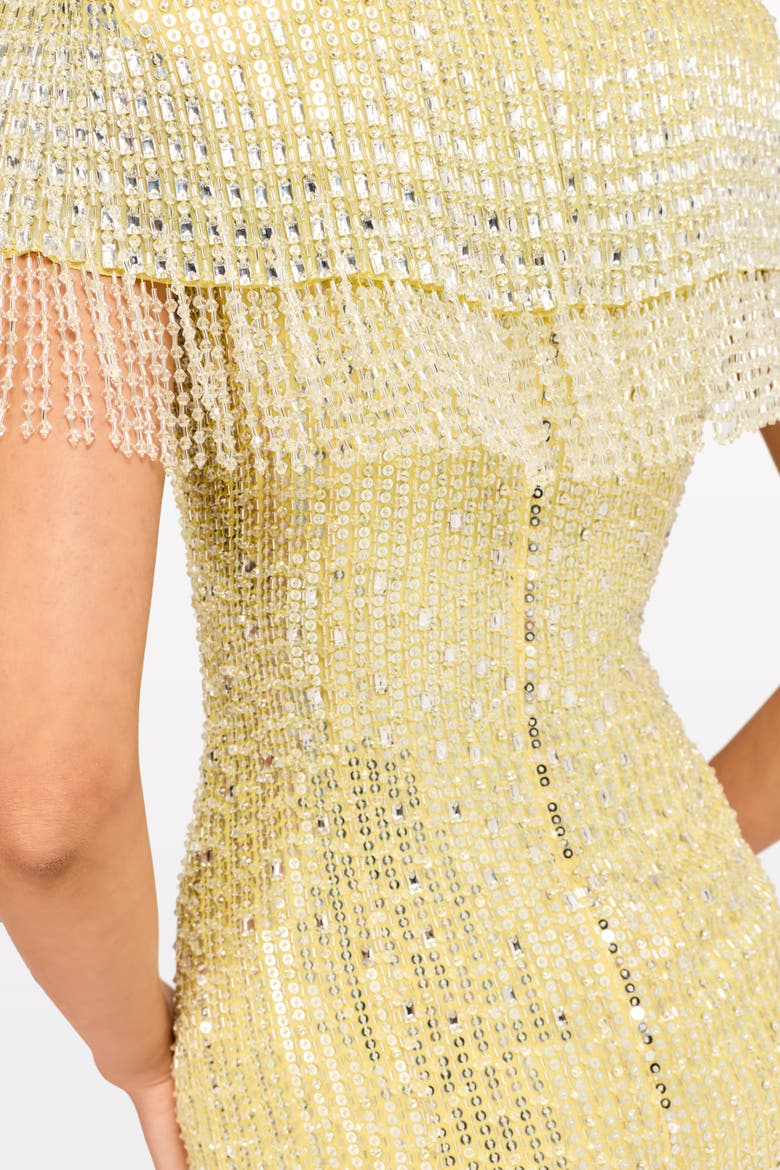 Swish Sequin-Embellished Beaded Mini Dress, Alternate, color, Mimosa