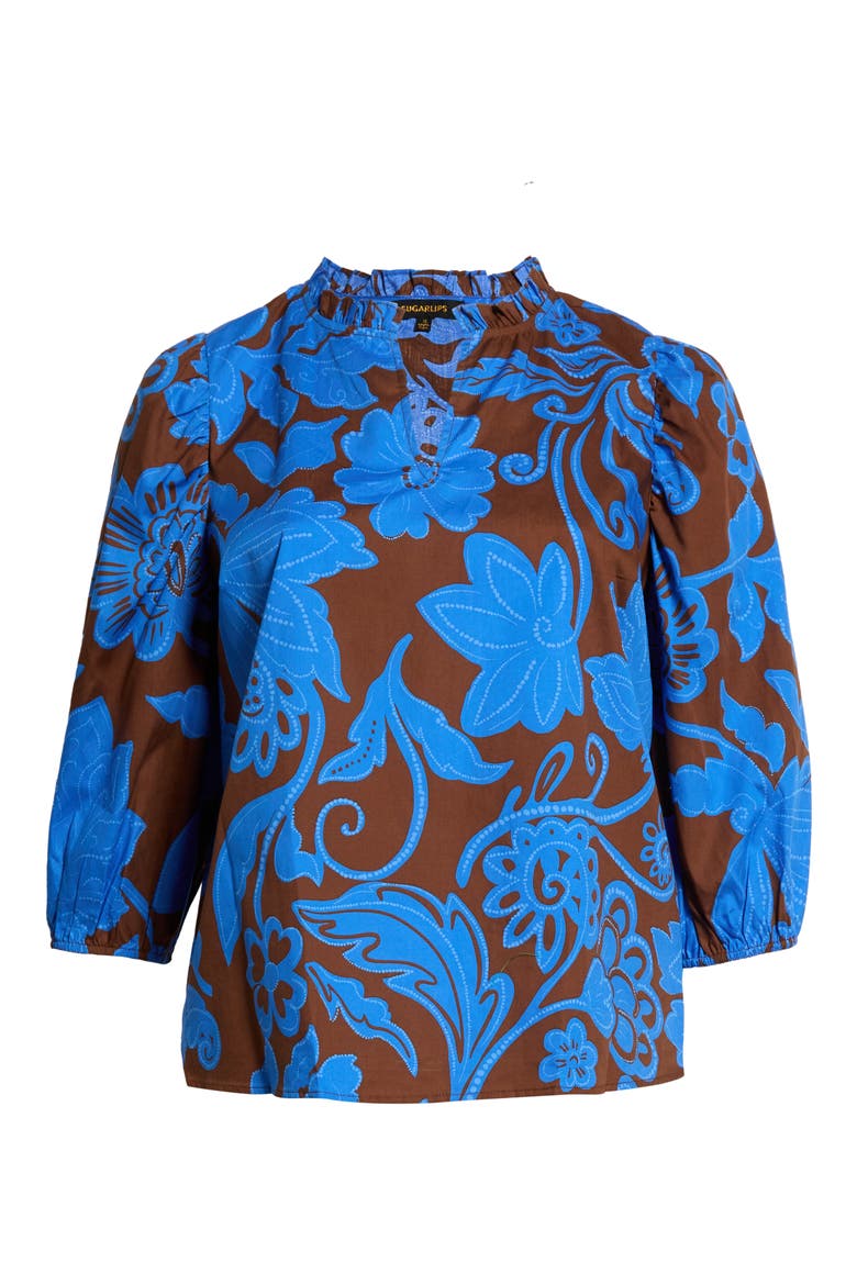 Ofelia Floral Kiley Split Neck Top, Main, color, BROWN-BLUES