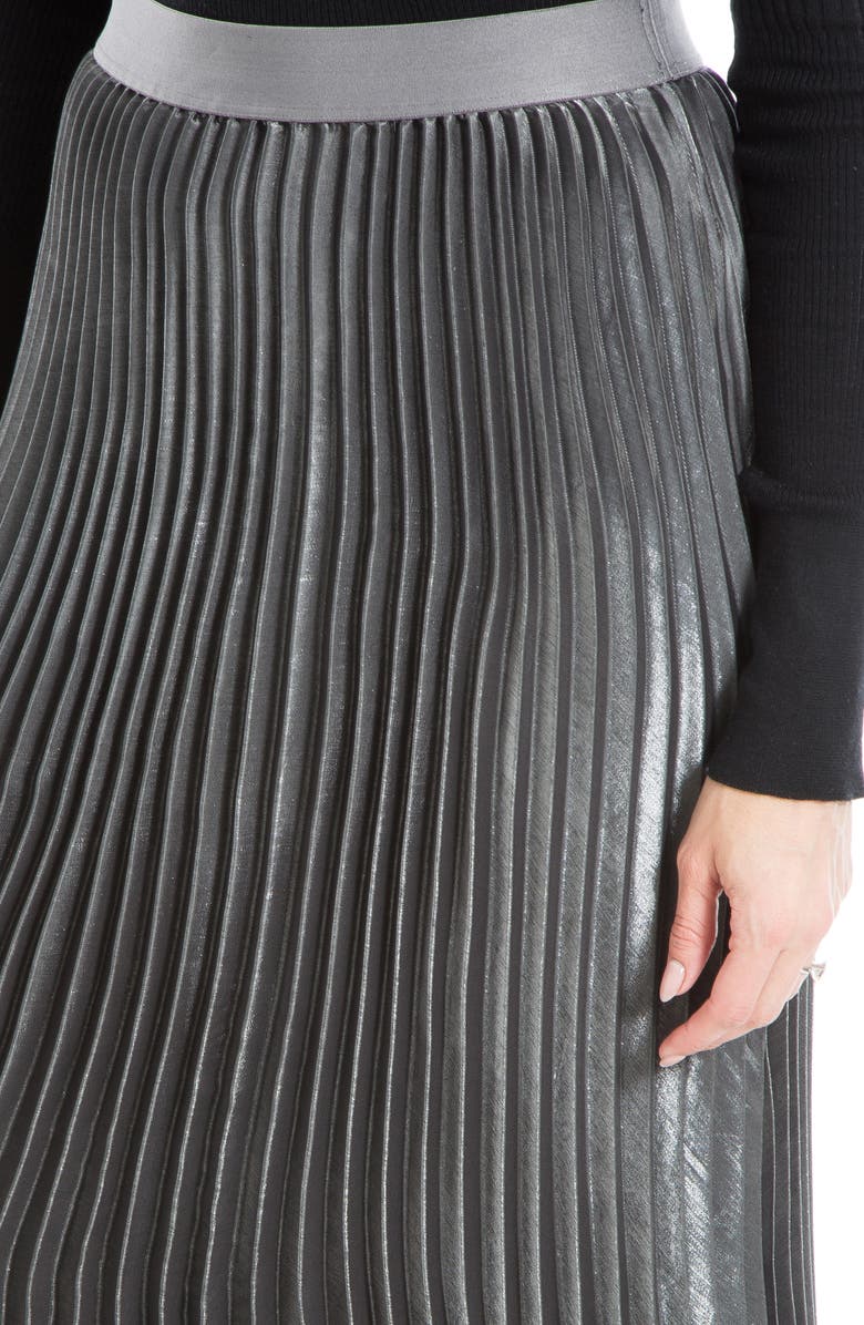MAX STUDIO Pleated Metallic Midi Skirt, Alternate, color, Silver