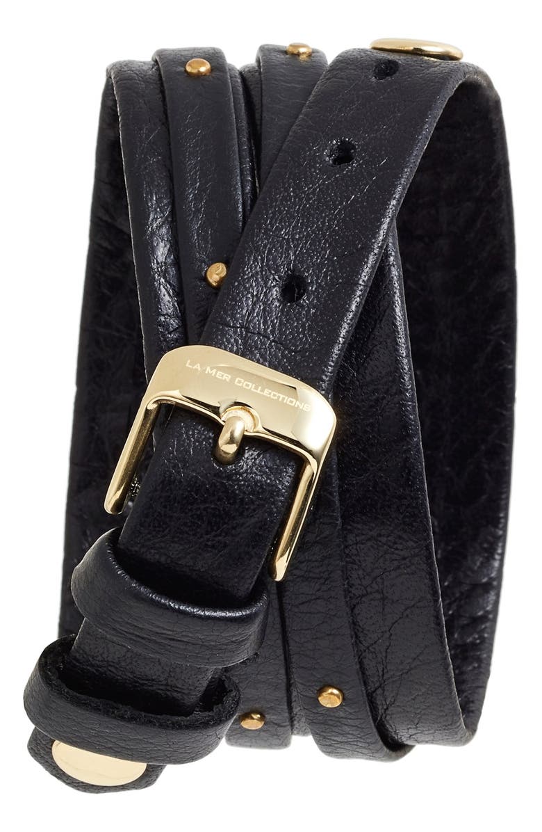 La Mer Collections Studded Leather Wrap Watch, 19mm, Alternate, color, 