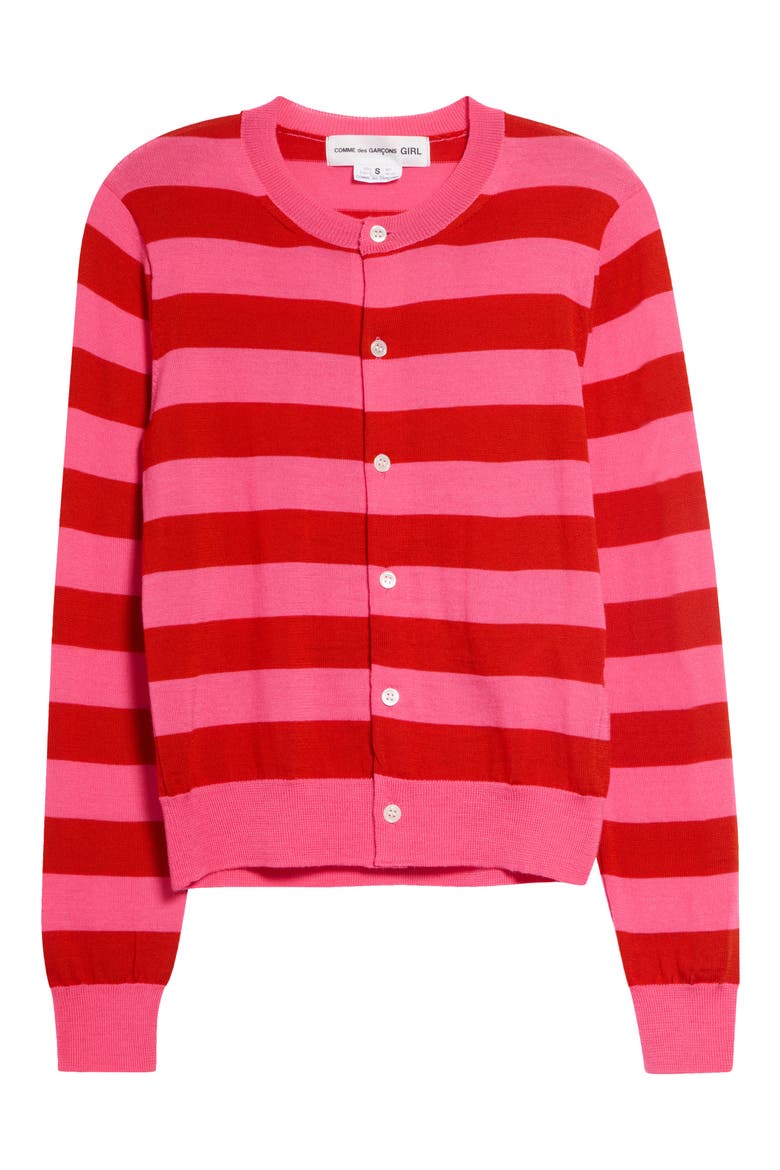 Striped Wool Cardigan, Alternate, color, PINK X RED