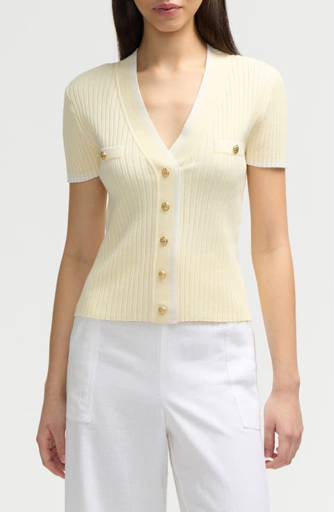 Stripe Short Sleeve Crop Cardigan