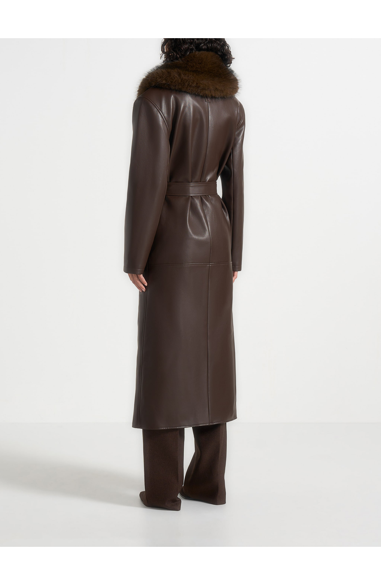 Manière De Voir Cenya Fur Collar Belted Leather Coat, Alternate, color, Brown