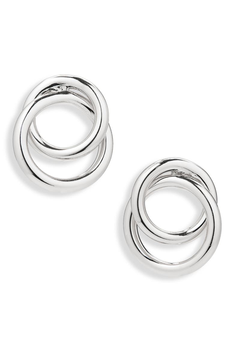 Arnaude Interlocking Circle Stud Earrings, Main, color, SILVER