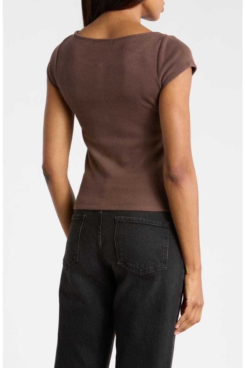 Ribbed Button Detail Boat Neck Top, Alternate, color, CHESNUT BROWN