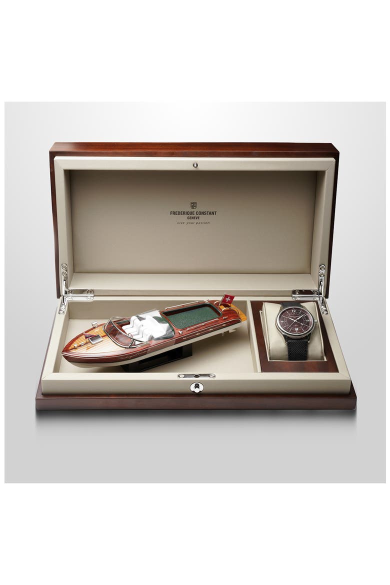 Runabout GMT Automatic Leather Strap Watch, 42mm, Alternate, color, SILVER-TONE