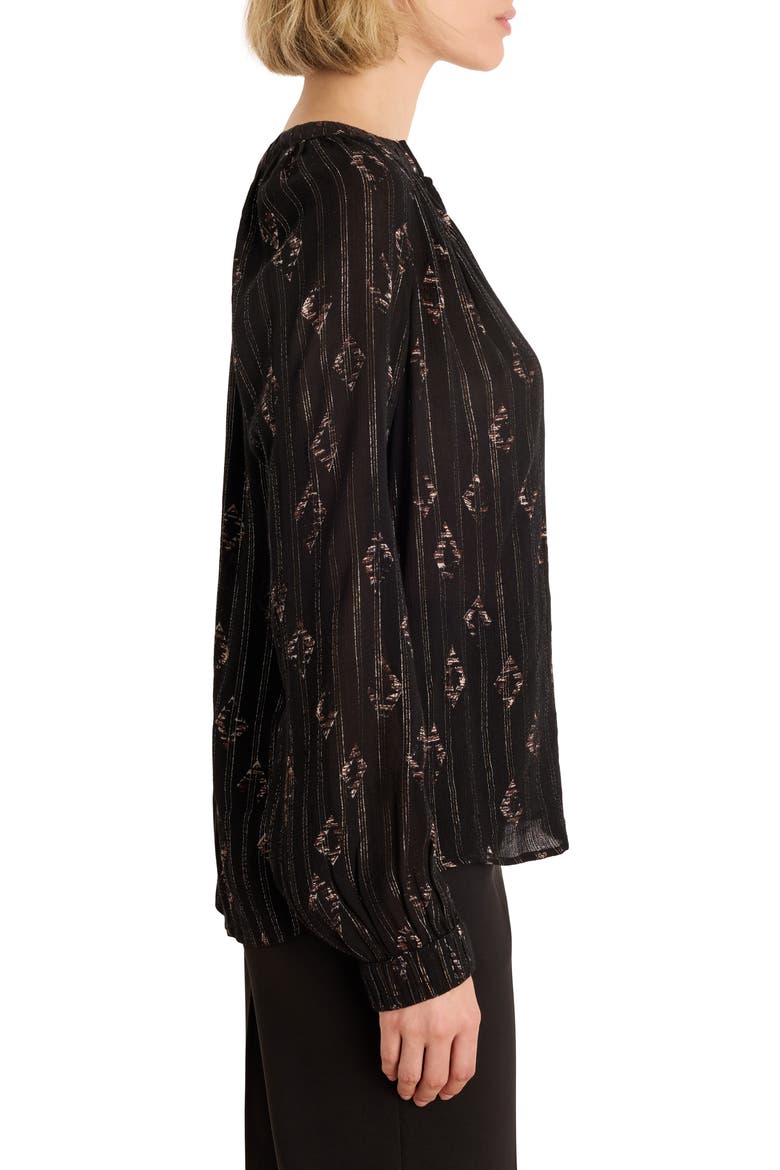 Jacquard Stripe Diamond Lurex Peasant Top, Alternate, color, BLACK MULTI