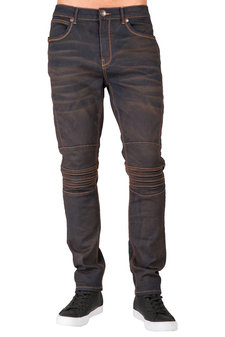 Slim Tapered Fit Moto Jeans, Main, color, DARK COPPER